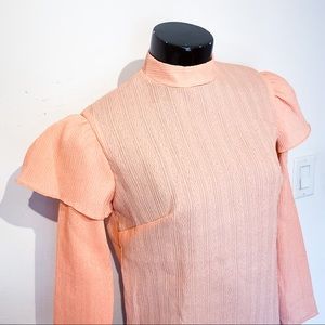 VINTAGE 60s Coral Ruffled Sleeve Blouse